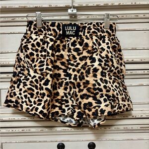 Lulu Mac Women's Leopard Print Elastic Waist Athletic Shorts - Tan/Black